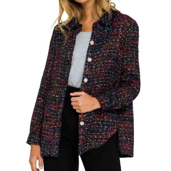 Grey Lab Tops - NWT Grey Lab Tweet Shirting Shacket Rhinestone Buttons